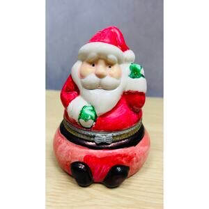 Vintage Santa Ceramic Hinged Jewelry,Pills  Trinket Box
